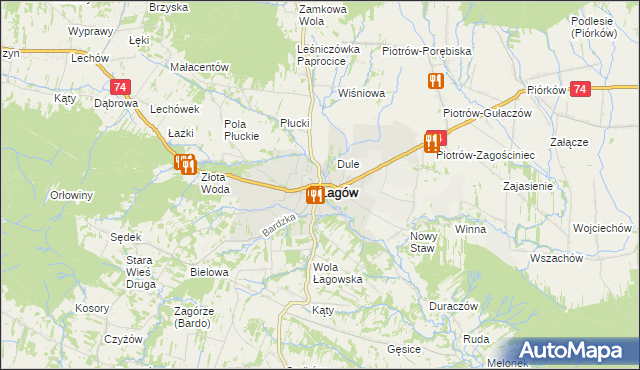 mapa Łagów powiat kielecki, Łagów powiat kielecki na mapie Targeo