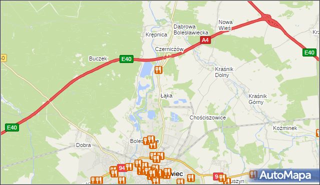 mapa Łąka gmina Bolesławiec, Łąka gmina Bolesławiec na mapie Targeo