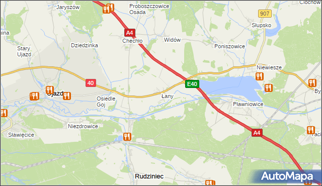 mapa Łany gmina Rudziniec, Łany gmina Rudziniec na mapie Targeo