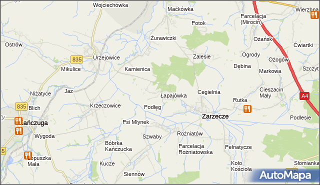 mapa Łapajówka gmina Zarzecze, Łapajówka gmina Zarzecze na mapie Targeo