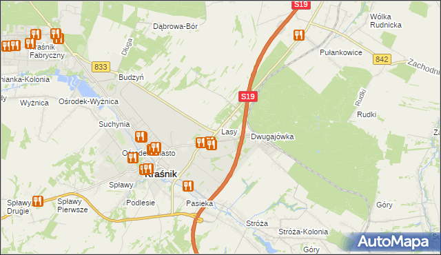mapa Lasy gmina Kraśnik, Lasy gmina Kraśnik na mapie Targeo