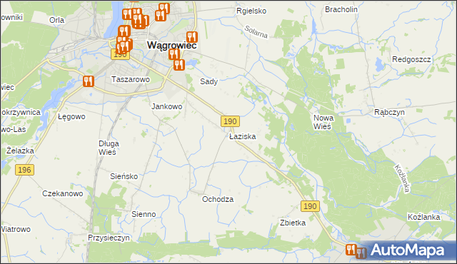 mapa Łaziska gmina Wągrowiec, Łaziska gmina Wągrowiec na mapie Targeo