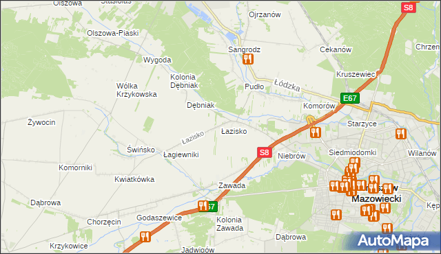 mapa Łazisko gmina Tomaszów Mazowiecki, Łazisko gmina Tomaszów Mazowiecki na mapie Targeo