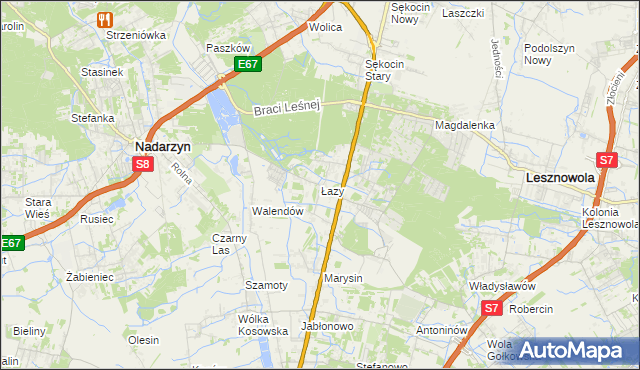 mapa Łazy gmina Lesznowola, Łazy gmina Lesznowola na mapie Targeo