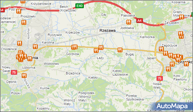 mapa Łazy gmina Rzezawa, Łazy gmina Rzezawa na mapie Targeo