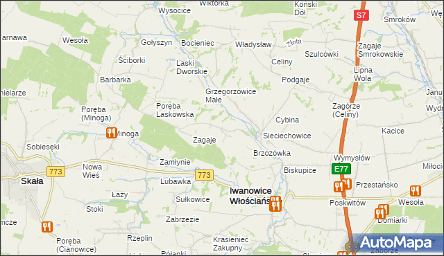mapa Lesieniec gmina Iwanowice, Lesieniec gmina Iwanowice na mapie Targeo