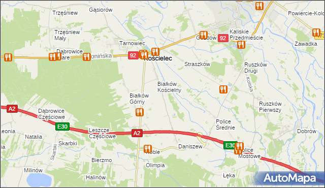 mapa Leszcze gmina Kościelec, Leszcze gmina Kościelec na mapie Targeo