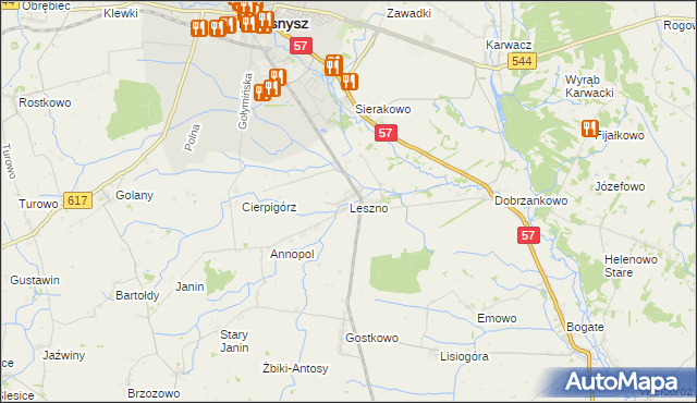 mapa Leszno gmina Przasnysz, Leszno gmina Przasnysz na mapie Targeo