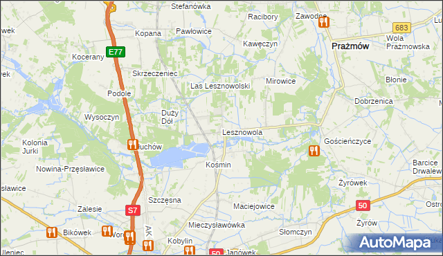 mapa Lesznowola gmina Grójec, Lesznowola gmina Grójec na mapie Targeo