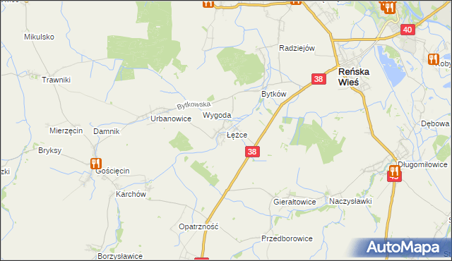 mapa Łężce gmina Reńska Wieś, Łężce gmina Reńska Wieś na mapie Targeo