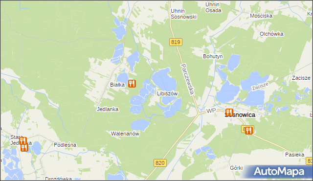 mapa Libiszów gmina Sosnowica, Libiszów gmina Sosnowica na mapie Targeo