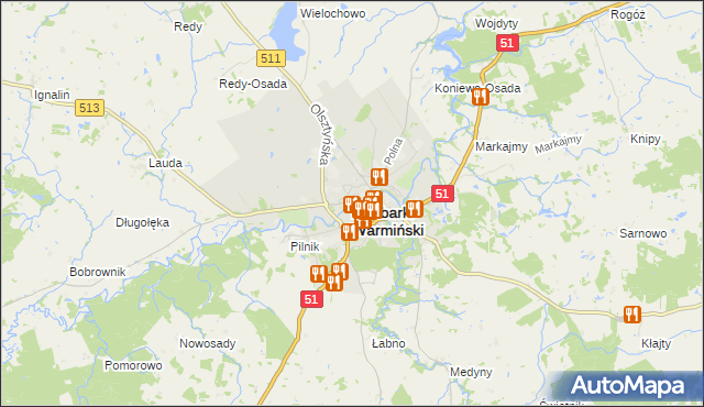 mapa Lidzbark Warmiński, Lidzbark Warmiński na mapie Targeo