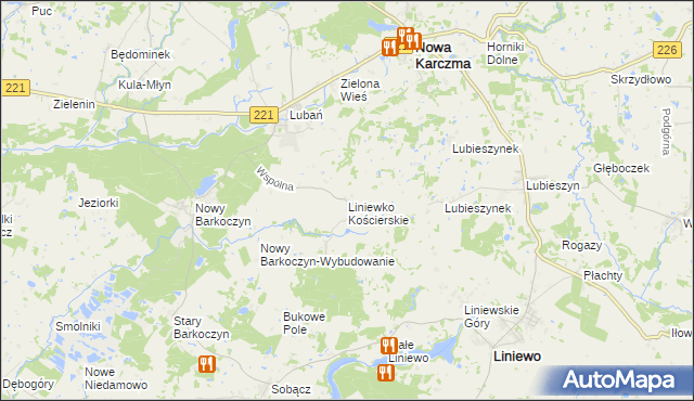 mapa Liniewko Kościerskie, Liniewko Kościerskie na mapie Targeo