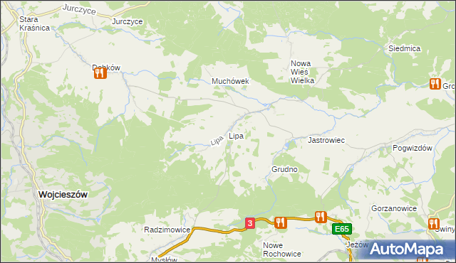 mapa Lipa gmina Bolków, Lipa gmina Bolków na mapie Targeo