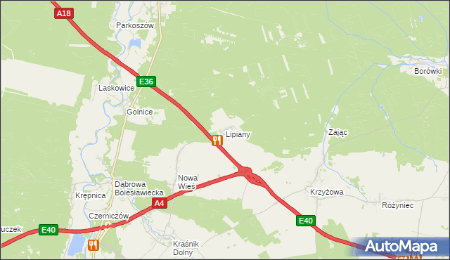 mapa Lipiany gmina Bolesławiec, Lipiany gmina Bolesławiec na mapie Targeo