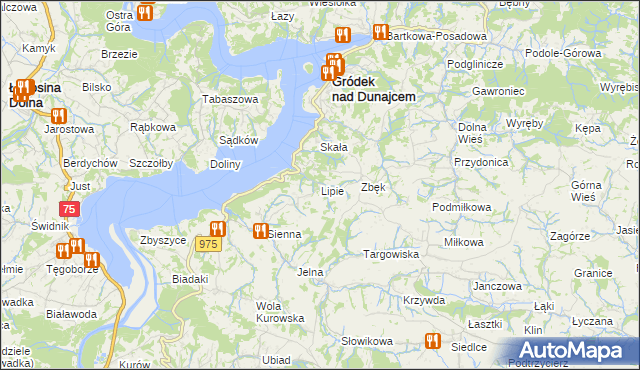 mapa Lipie gmina Gródek nad Dunajcem, Lipie gmina Gródek nad Dunajcem na mapie Targeo