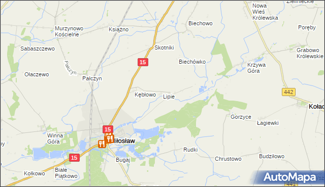 mapa Lipie gmina Miłosław, Lipie gmina Miłosław na mapie Targeo