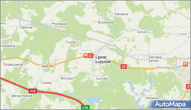 mapa Lipinki Łużyckie, Lipinki Łużyckie na mapie Targeo