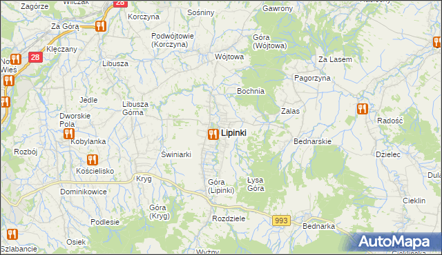 mapa Lipinki powiat gorlicki, Lipinki powiat gorlicki na mapie Targeo