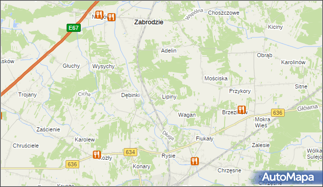 mapa Lipiny gmina Zabrodzie, Lipiny gmina Zabrodzie na mapie Targeo