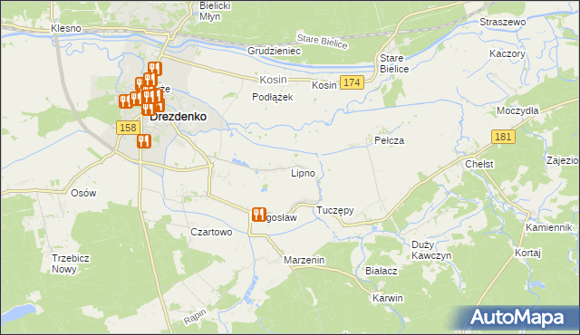 mapa Lipno gmina Drezdenko, Lipno gmina Drezdenko na mapie Targeo