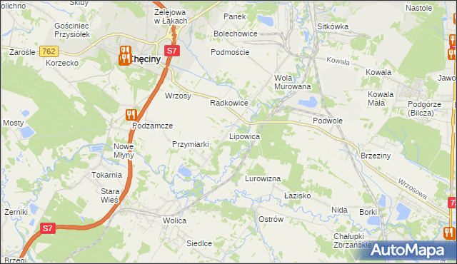 mapa Lipowica gmina Chęciny, Lipowica gmina Chęciny na mapie Targeo