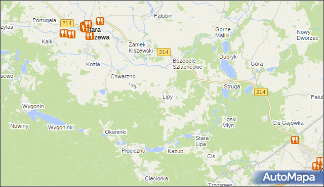 mapa Lipy gmina Stara Kiszewa, Lipy gmina Stara Kiszewa na mapie Targeo