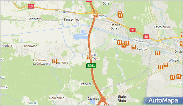 mapa Lisi Ogon gmina Białe Błota, Lisi Ogon gmina Białe Błota na mapie Targeo