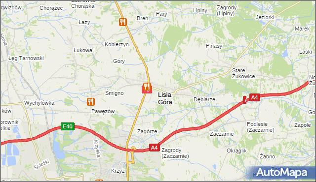 mapa Lisia Góra powiat tarnowski, Lisia Góra powiat tarnowski na mapie Targeo