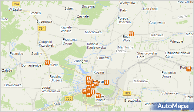 mapa Łobzów gmina Wolbrom, Łobzów gmina Wolbrom na mapie Targeo