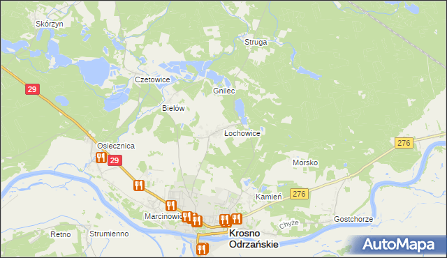 mapa Łochowice gmina Krosno Odrzańskie, Łochowice gmina Krosno Odrzańskie na mapie Targeo