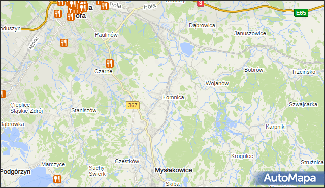 mapa Łomnica gmina Mysłakowice, Łomnica gmina Mysłakowice na mapie Targeo