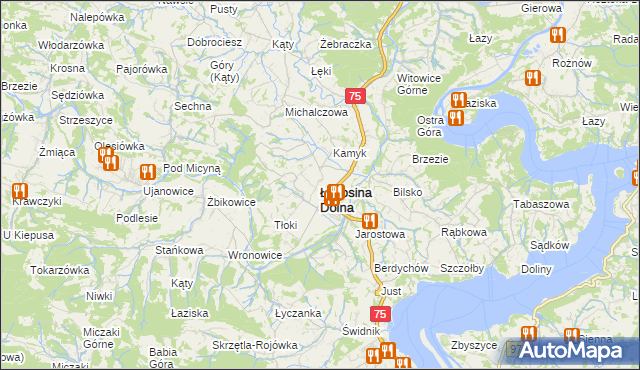 mapa Łososina Dolna, Łososina Dolna na mapie Targeo