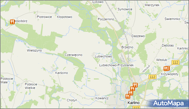 mapa Lubiechowo gmina Karlino, Lubiechowo gmina Karlino na mapie Targeo