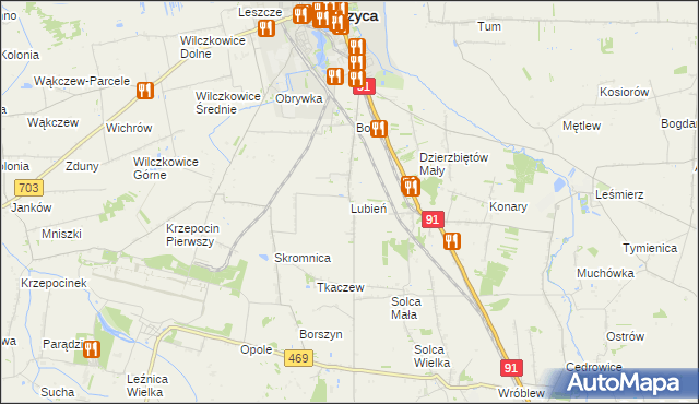 mapa Lubień gmina Łęczyca, Lubień gmina Łęczyca na mapie Targeo