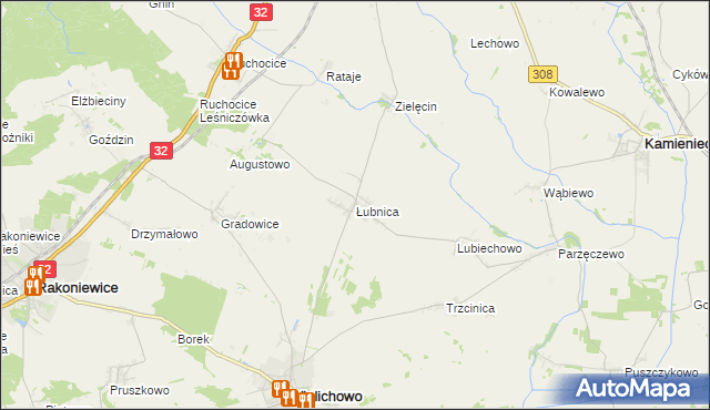 mapa Łubnica gmina Wielichowo, Łubnica gmina Wielichowo na mapie Targeo