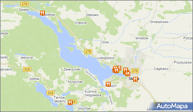 mapa Lubogoszcz gmina Sława, Lubogoszcz gmina Sława na mapie Targeo