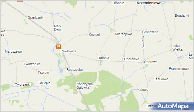 mapa Lubonia gmina Krzemieniewo, Lubonia gmina Krzemieniewo na mapie Targeo