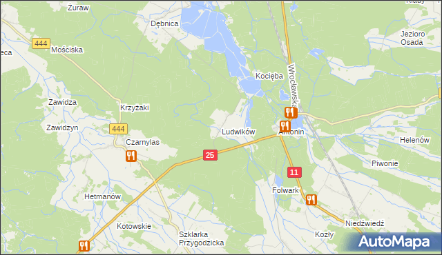 mapa Ludwików gmina Przygodzice, Ludwików gmina Przygodzice na mapie Targeo