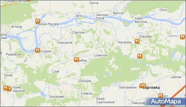 mapa Ludwinów gmina Dąbrówka, Ludwinów gmina Dąbrówka na mapie Targeo