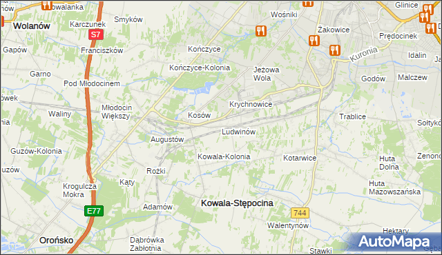 mapa Ludwinów gmina Kowala, Ludwinów gmina Kowala na mapie Targeo