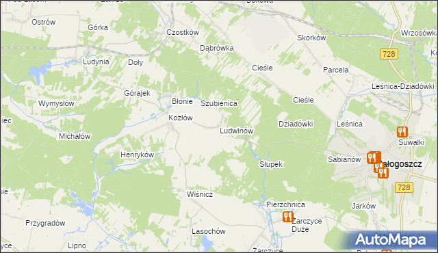 mapa Ludwinów gmina Małogoszcz, Ludwinów gmina Małogoszcz na mapie Targeo