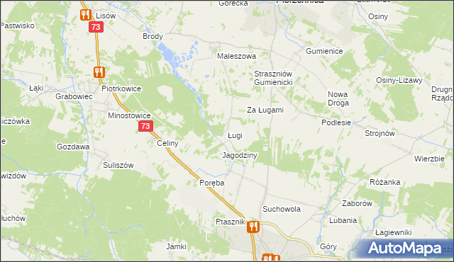 mapa Ługi gmina Chmielnik, Ługi gmina Chmielnik na mapie Targeo
