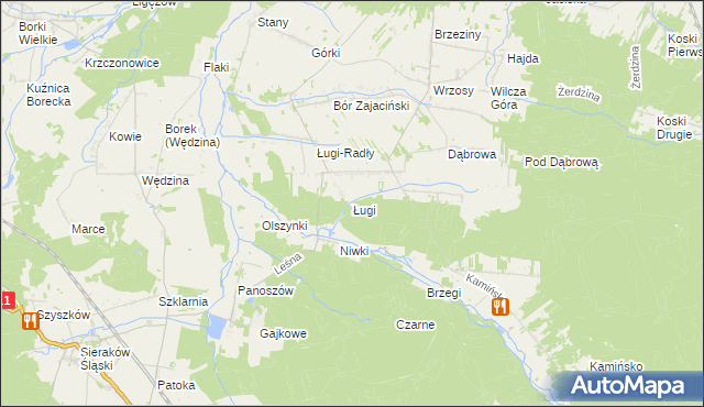 mapa Ługi gmina Przystajń, Ługi gmina Przystajń na mapie Targeo