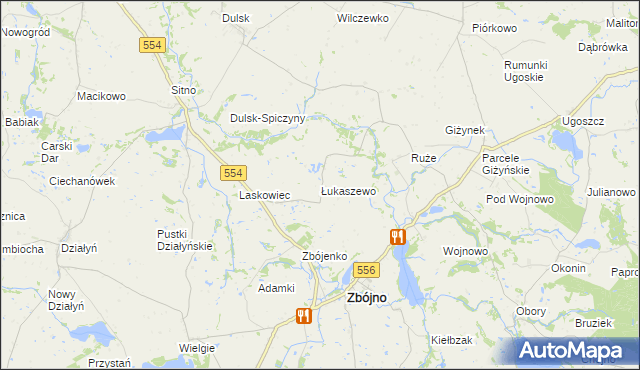 mapa Łukaszewo gmina Zbójno, Łukaszewo gmina Zbójno na mapie Targeo