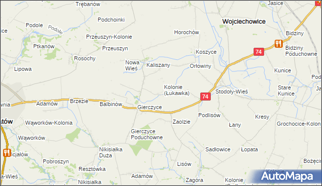 mapa Łukawka gmina Wojciechowice, Łukawka gmina Wojciechowice na mapie Targeo