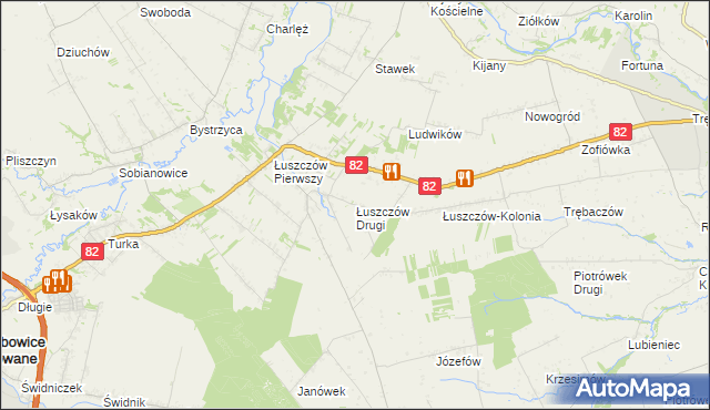 mapa Łuszczów Drugi, Łuszczów Drugi na mapie Targeo