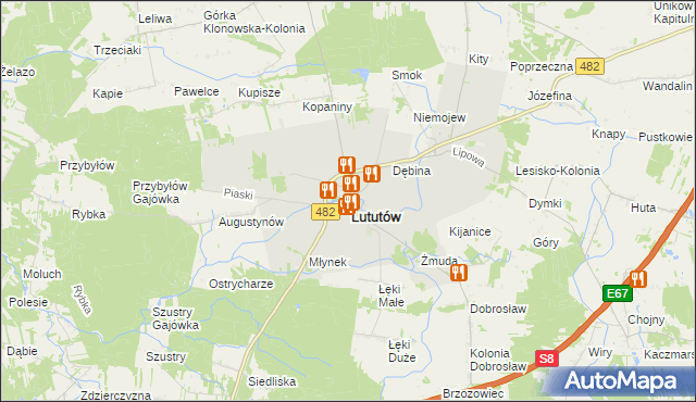 mapa Lututów, Lututów na mapie Targeo