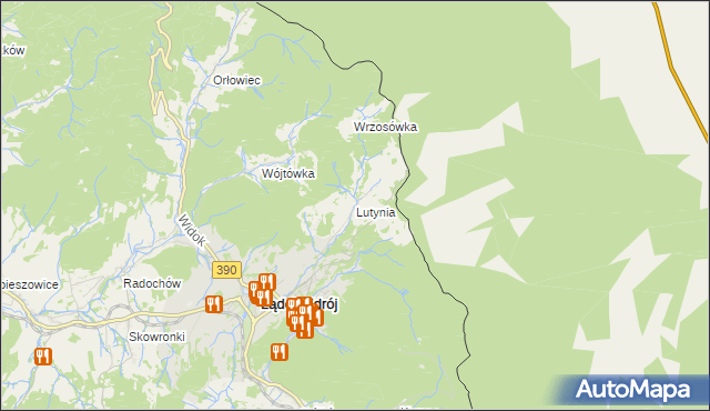 mapa Lutynia gmina Lądek-Zdrój, Lutynia gmina Lądek-Zdrój na mapie Targeo