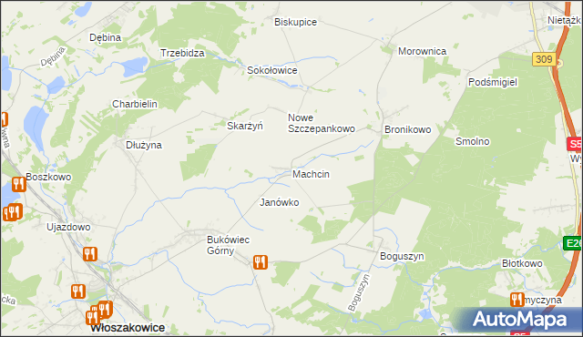 mapa Machcin gmina Śmigiel, Machcin gmina Śmigiel na mapie Targeo